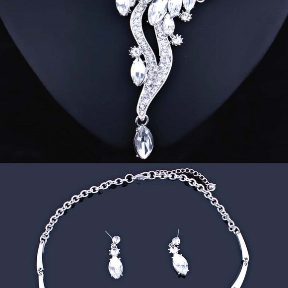 Crystal Rhinestones Necklace & Earrings Set - Wedding - Black TIe - Formal - Picture 7 of 11